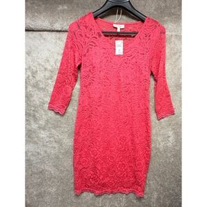 Jessica Simpson Maternity Floral Rose/Coral Bodycon Dress 3/4 Sleeve Size M NWT